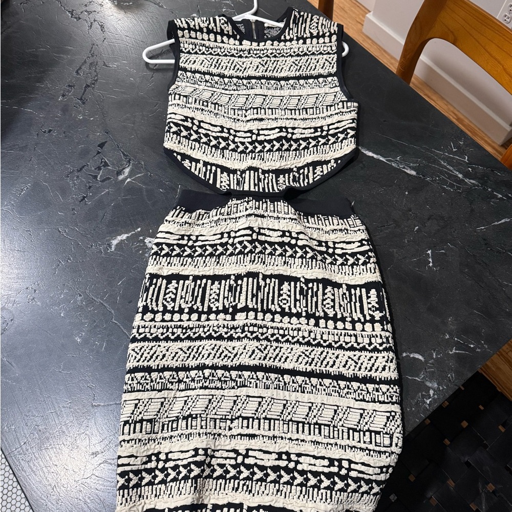 Torn by Ronny Kobo Monochrome Patterned Skirt Set